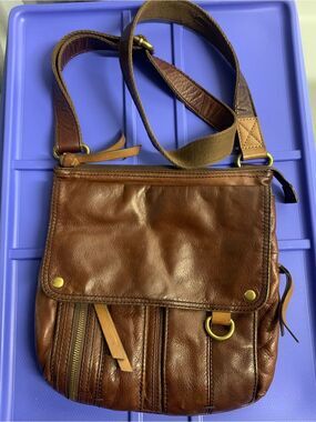 Fossil Morgan Traveler Brown Pebble Leather Crossbody Purse Shoulder Bag EUC